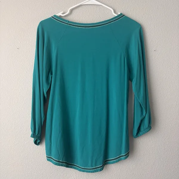 Ariat Women's Turquoise Pleated V Neck 3/4‎ Length Top Size Small Rodeo Western - Image 8