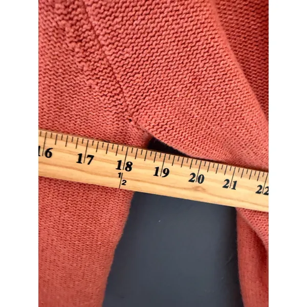LL Bean Womens Medium Coral Orange Cable Knit 100% Cotton Sweater Fisherman - Image 6