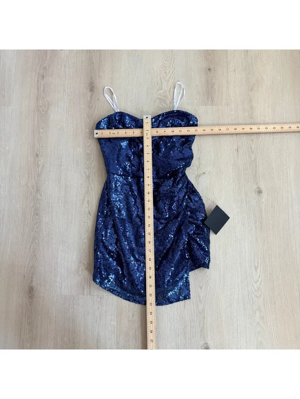 Lulu's NWT Women's Dancefloor Diva Blue Sequin Strapless Skort Romper Size S - Image 7