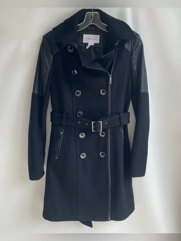 BCBGeneration black wool hooded double breasted winter dress coat Y2K academia - Image 2