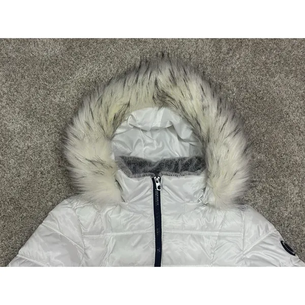 Nautica White Puffer Jacket Faux Fur Hood Quilted Winter Coat Size Small - Image 4