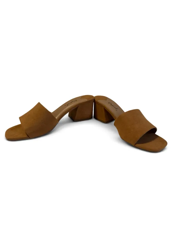 Qupid Tan Camel Faux Suede Block Heel Mule Slides Size US6.5/UK4.5/EUR37.5 - Image 3