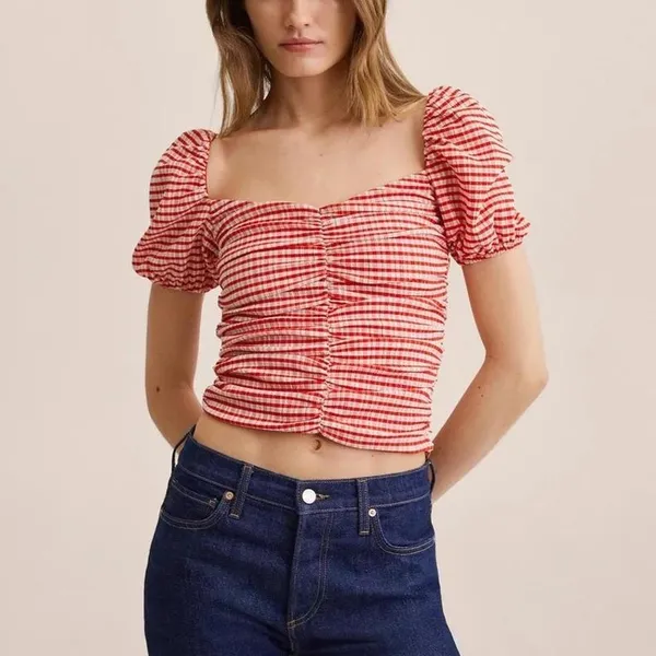 Red Gingham Ruched Sweetheart Top - Image 7