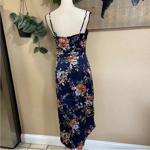 Lulus My Favorite Day Navy Blue Floral Print Tulip Skirt Midi Dress - Image 7