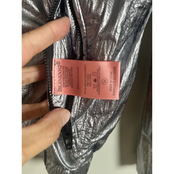 BlankNYC Reversible Metallic Hooded Windbreaker Jacket Black Silver 02LK9819 M - Image 6