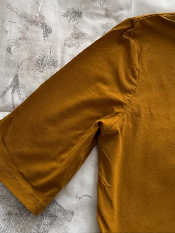 Everlane mustard tapenade Short Sleeve crewneck bodysuit, size S Supima cotton - Image 14