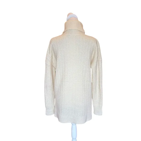 Theory Wool Oversized Turtleneck Tunic Sweater Womens Small Ivory Chunky Knit - Image 2