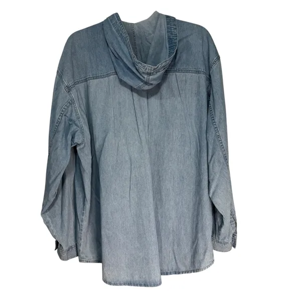 HEY MAN STYLE‎ AND SUBSTANCE Denim Hoodie Shirt Blue Washed Cotton Size L - Image 6