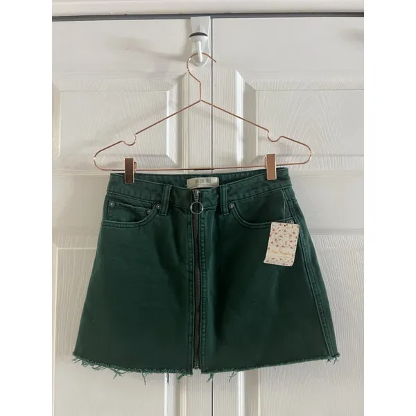 New Free People Denim Jean Skirt “ Zip It Up” Green Wilderness Size 25‎ - Image 2