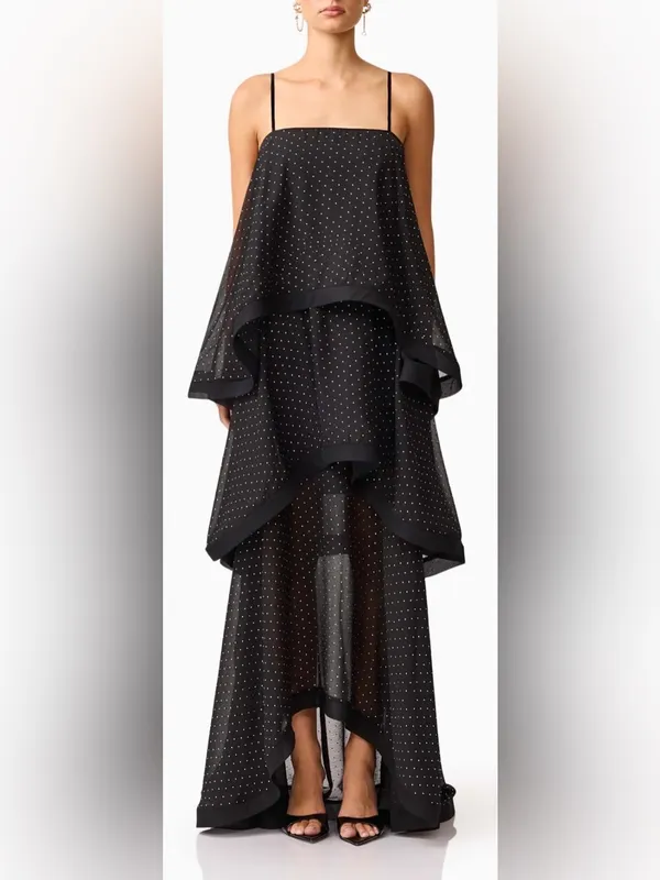 NEW Elliatt Moss Tiered Embellished Gown Black Cocktail Sz L - Image 2