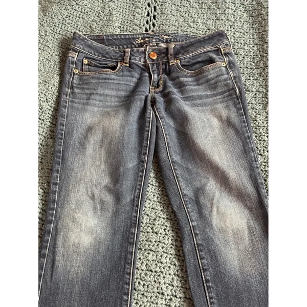 American Eagle Straight Stretch Jeans Womens 6 Dark Wash Denim Low Rise Pants - Image 3