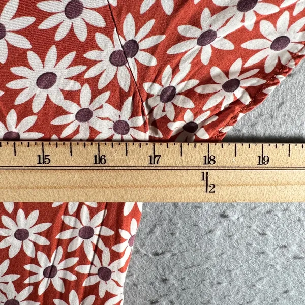 1145 | Madewell Floral Daisy Faux Wrap Viscose Midi Dress‎ Rust Orange Women XXS - Image 3