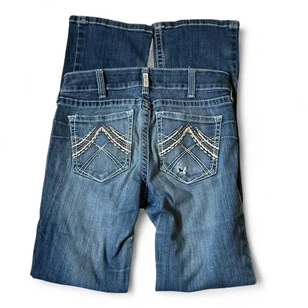 Ariat Womens Real Denim Bootcut Jeans Low Rise Whiskered Distressed Medium Wash - Image 2