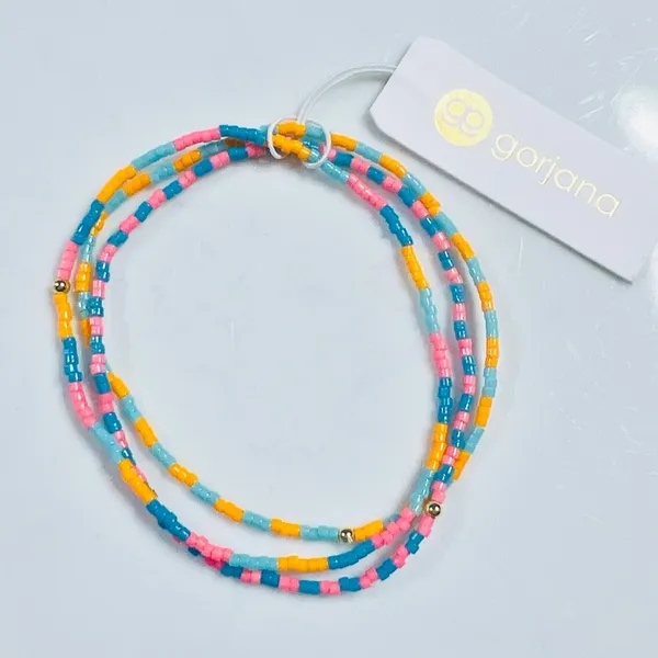 GORJANA Miami Gigi Striped Glass Beaded Bracelets Set of 3 Orange Pink Blue Aqua - Image 5