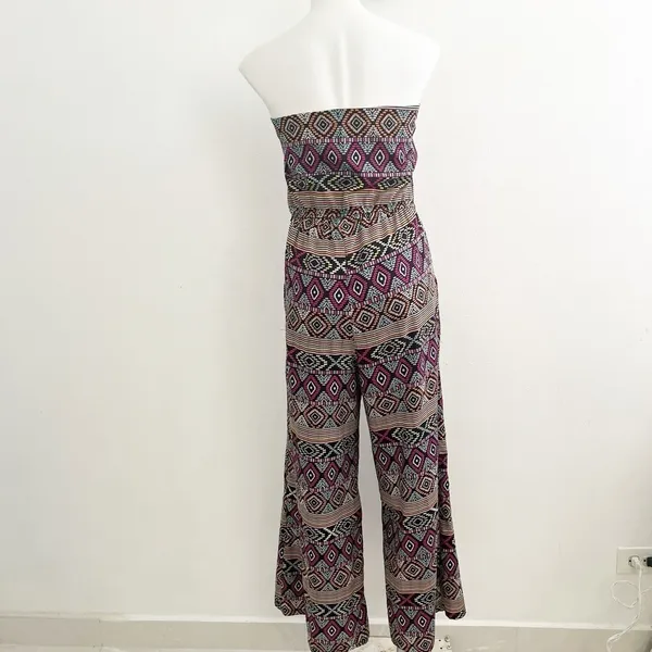 Retro Palazzo Wide Leg Jumpsuit Romper Purple LARGE Bohemian Tribal Tube Y2K - Image 5