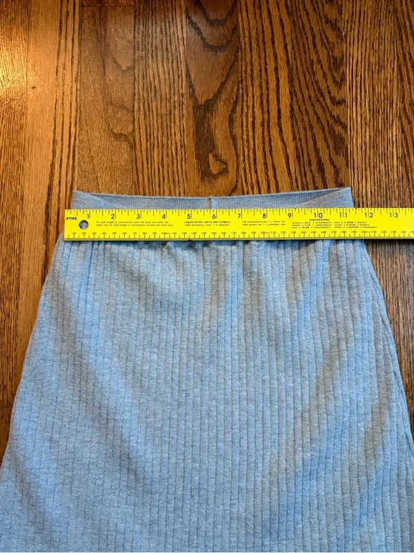 Free People Skyline Midi Skirt Gray Rib Knit Front Slit High Waist Size M - Image 8