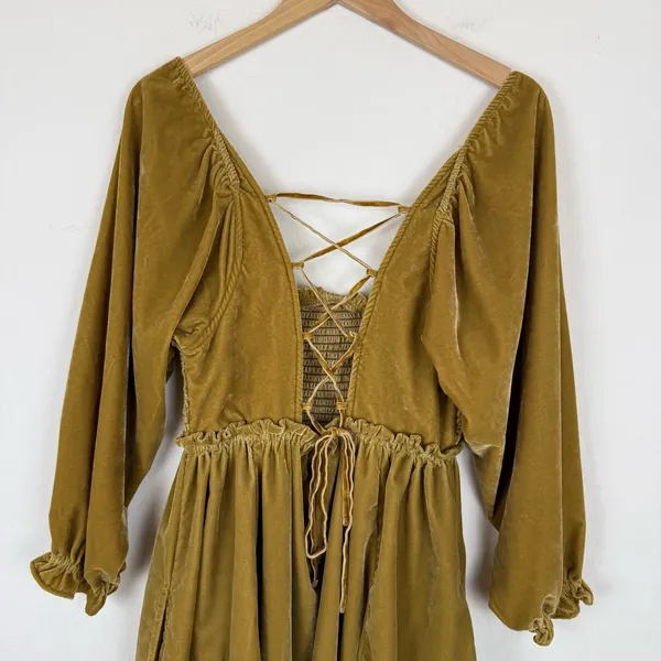 Free People Daphne Velvet Sleeve Dress in Olive Bitters - Image 11