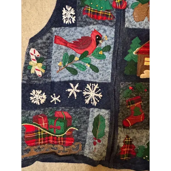 Vintage Heirloom Collectibles Christmas Sweater Vest M Patchwork Grandma Novelty - Image 6
