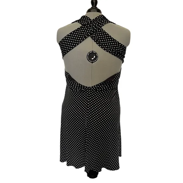 Melanie Lyne Polka Dot Halter Dress Sz 16 Pinup Black Open Back Rockabilly Retro - Image 12
