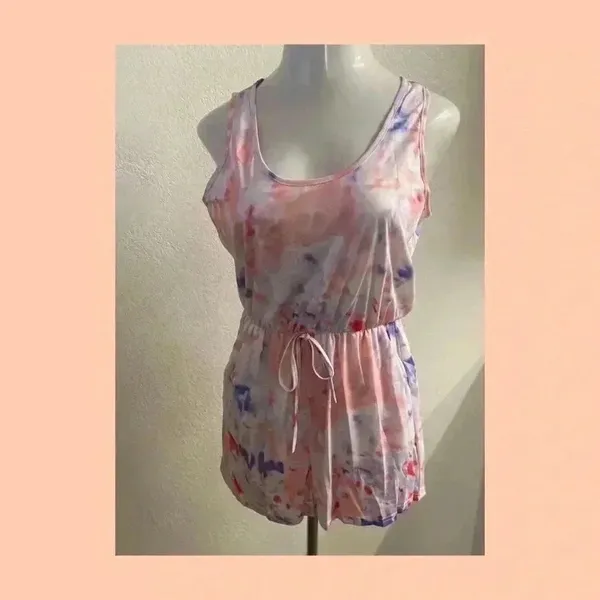 🆕Lightweight Lavender Peach Tie Dye Romper M🆕 Orange Size M - Image 4