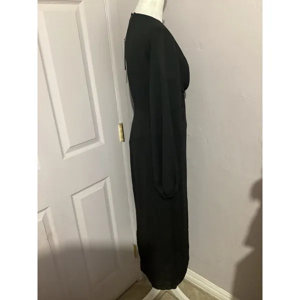 Revolve Krisa Long Sleeve Deep V Neck MIDI Black Dress - Image 4
