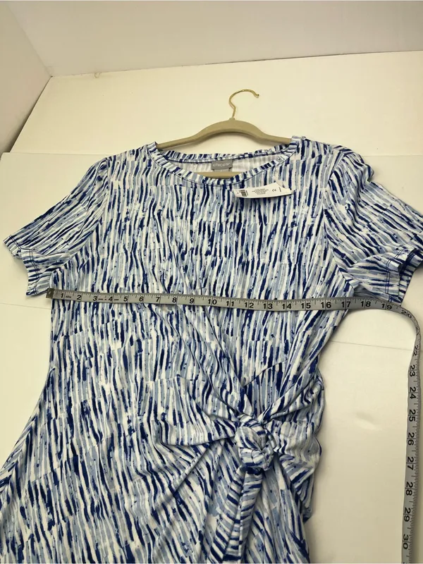 Chico’s 2 US 12 / 14 Short Dress Side Tie Infinite Lines Light Azure Blue NEW - Image 4