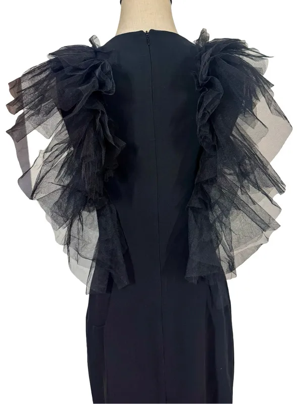 Jovani Sheath Dress with Layered Tulle Shoulders 43152 LBD - Image 8