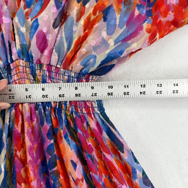 MISA Los Angeles Chiara Dress XS Mini Multicolor Long Sleeve Tiered Sheer‎ Boho - Image 2