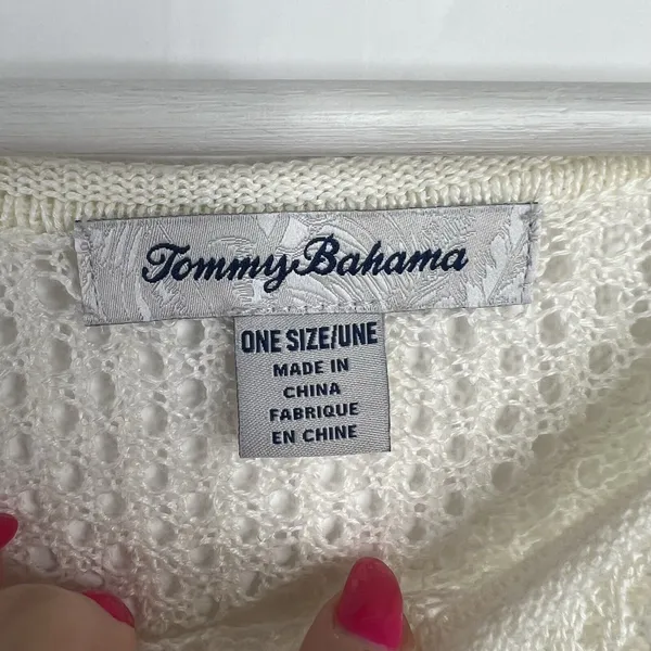 Tommy Bahama OS Beach Cover Linen Beige Open Weave Poncho Resort Boxy Relaxed - Image 4
