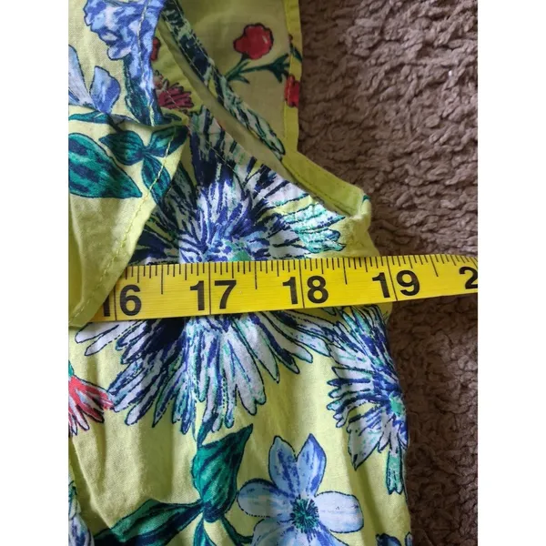 LOFT Yellow 100% Cotton Floral Ruffle Sleeve Blouse L Spring 23 - Image 8