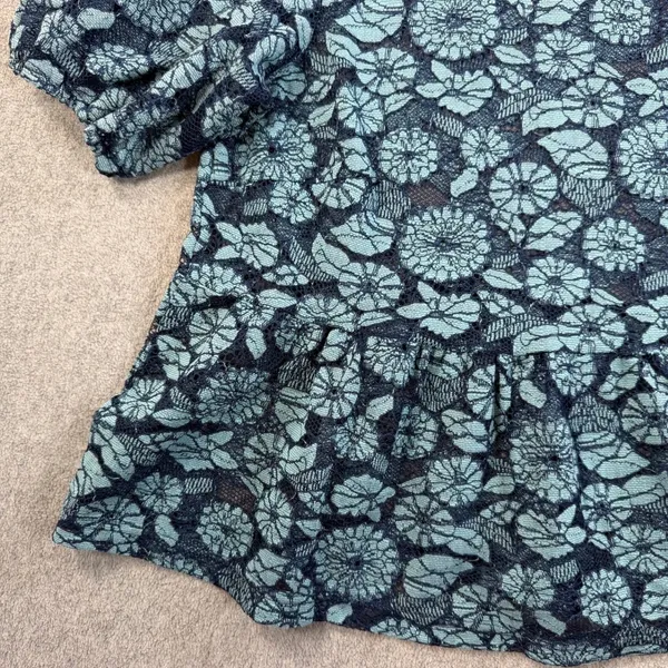 Dolan Women's Medium Blue Floral Lace Peplum Puff Sleeve Top Blouse Sheer - Image 4