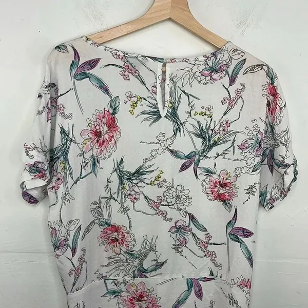 Buffalo David Bitton Top Womens White Floral Print Front Tie Blouse Small - Image 9