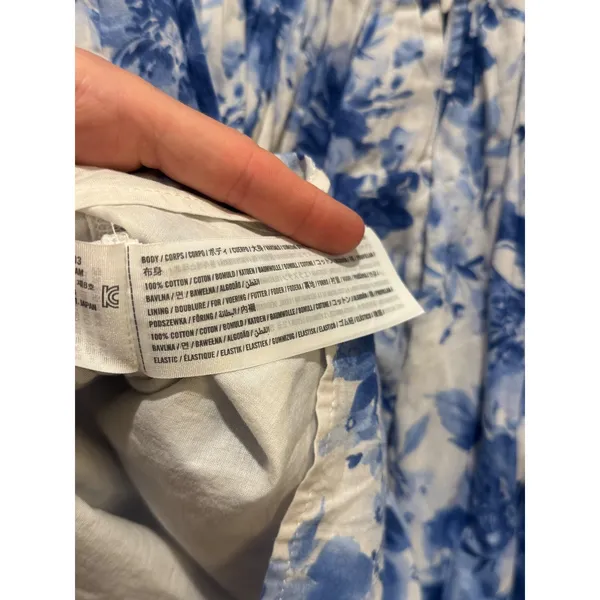 Abercrombie & Fitch Elan Drop Waist Strapless Dress Small Tall Blue White Floral - Image 4