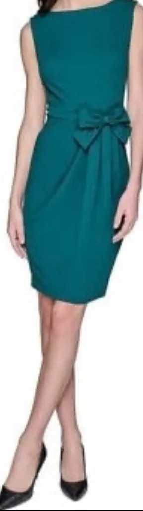 KARL LAGERFELD PARIS EVERGREEN Bow Waist Scuba Crepe Sheath Dress 14 - Image 4
