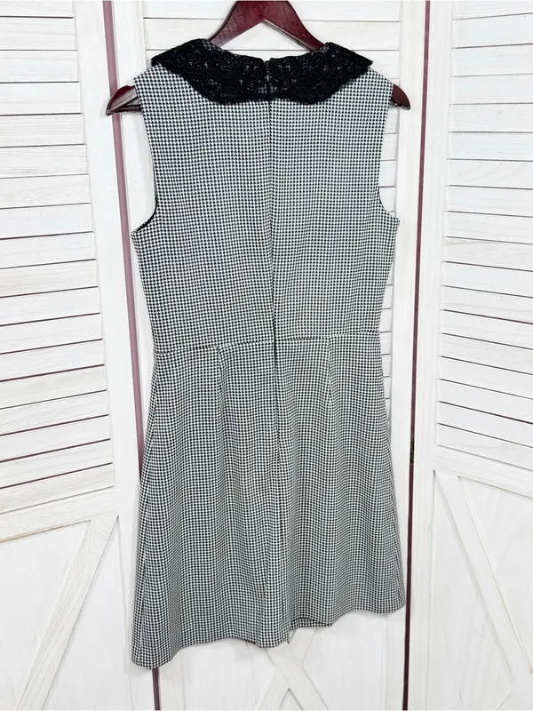 Betsey Johnson Lace Collar Houndstooth Sheath Dress Black White Sz 6 Sleeveless - Image 10