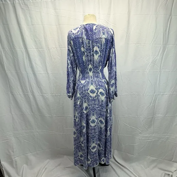 Z&L Boho Paisley Maxi Dress Small Smocked Waist Button Front Purple Green Resort - Image 9