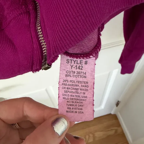vintage y2k women's Hard Tail fuchsia terry cloth zip up hoodie size medium - Image 4