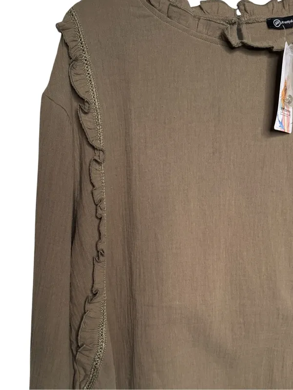 Pretty Garden Olive Green Ling Sleeve Ruffle Top Size XL NWT - Image 5