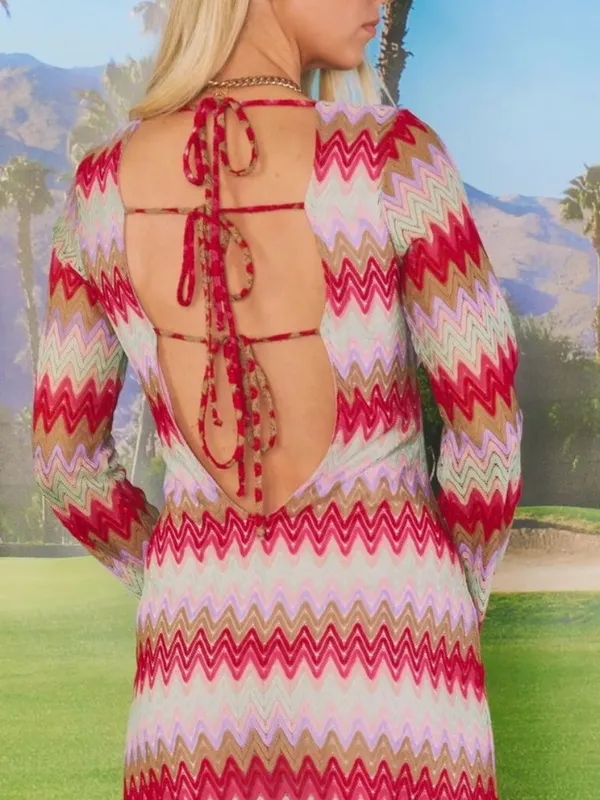 Show Me Your MuMu Monte Carlo Crochet Knit Romper Mini Dress in Riviera Zigzag M - Image 2