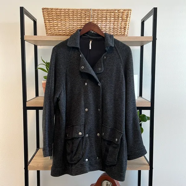 Free People Lined French Terry Long Anorak Peacoat Jacket/Pullover Cardigan, S - Image 2