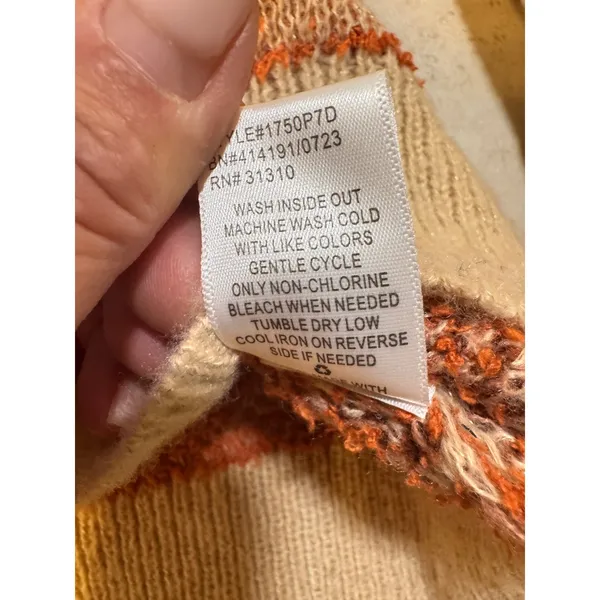 The General Good Fair Isle Collared Sweater Beige Orange Fall Size M NWT - Image 6