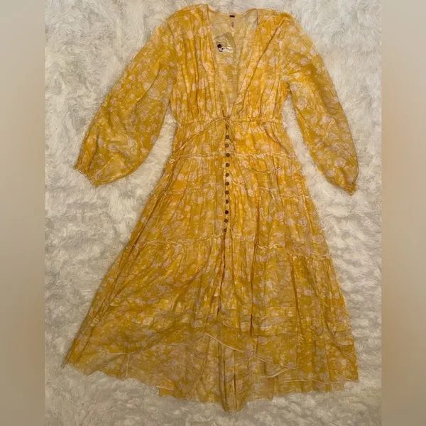 NWOT Free People Pappiet Midi Shirt Dress Sunshine Combo Sz XS - Image 4