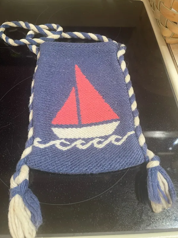 Handmade Sailboat Themed Fabric(Rayon/Cotton)Shoulderbag Made in Greece Rare - Image 10
