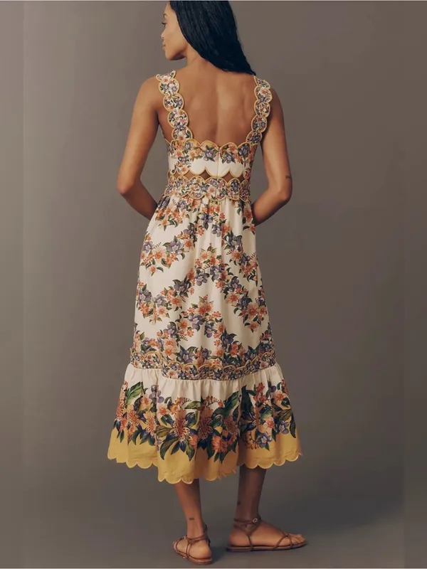 Farm Rio Hilo Stripes Sand Midi Dress Size Large - Image 2