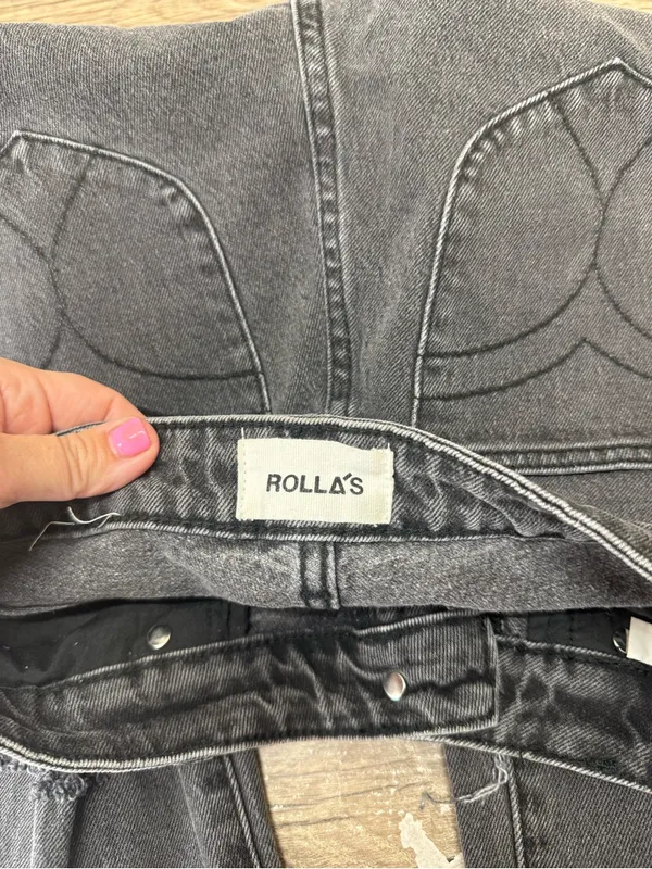 Rollas Original Straight Black High Rise Distressed‎ Denim Jeans size 27 - Image 8