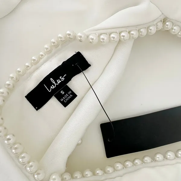 Lulus Luminous Aesthetic White Pearl Bow Long Sleeve Romper Wedding Bridal S NWT - Image 7