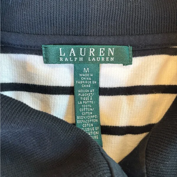 Women's Ralph Lauren Black and White Striped V-Neck Sweater Size Medium - Image 4