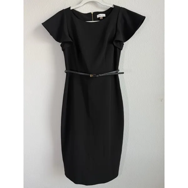 Calvin Klein Black Dress Women's Size 6 Cap Sleeves Empire Waist Gold Zip‎ Back - Image 6