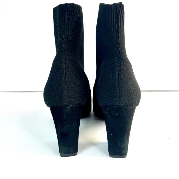 Steve Madden Richter Black Suede Sock Ankle Boots Block Heel Pointed Women‎ Sz 8 - Image 3