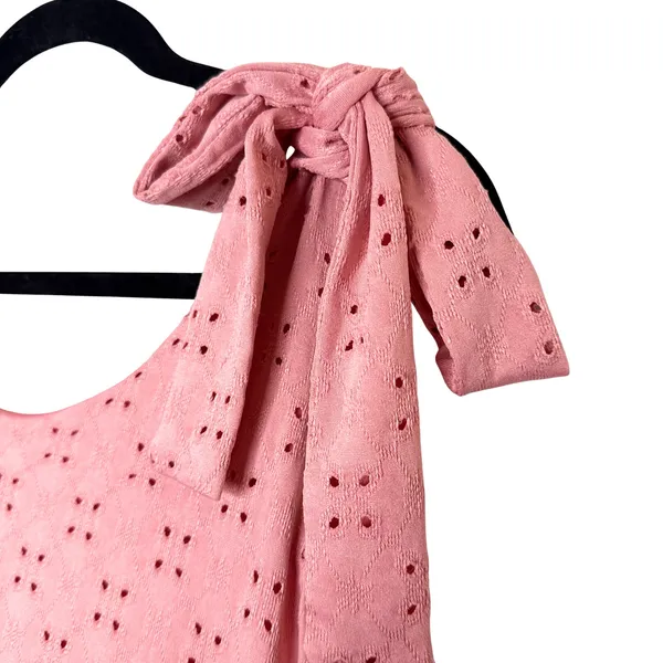 SPLA Eyelet Tie Shoulder Tiered Mini Dress Size Large Pink Cottagecore Easter - Image 2